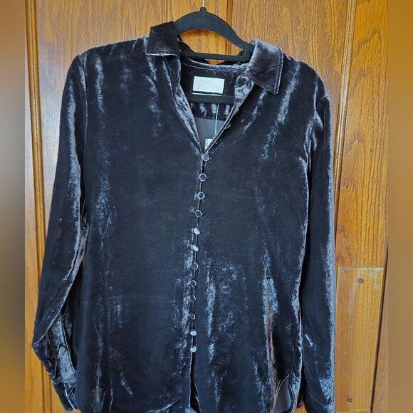 J Crew Black Velvet Button-Up Shirt NWT SZ 0 - Picture 8 of 16